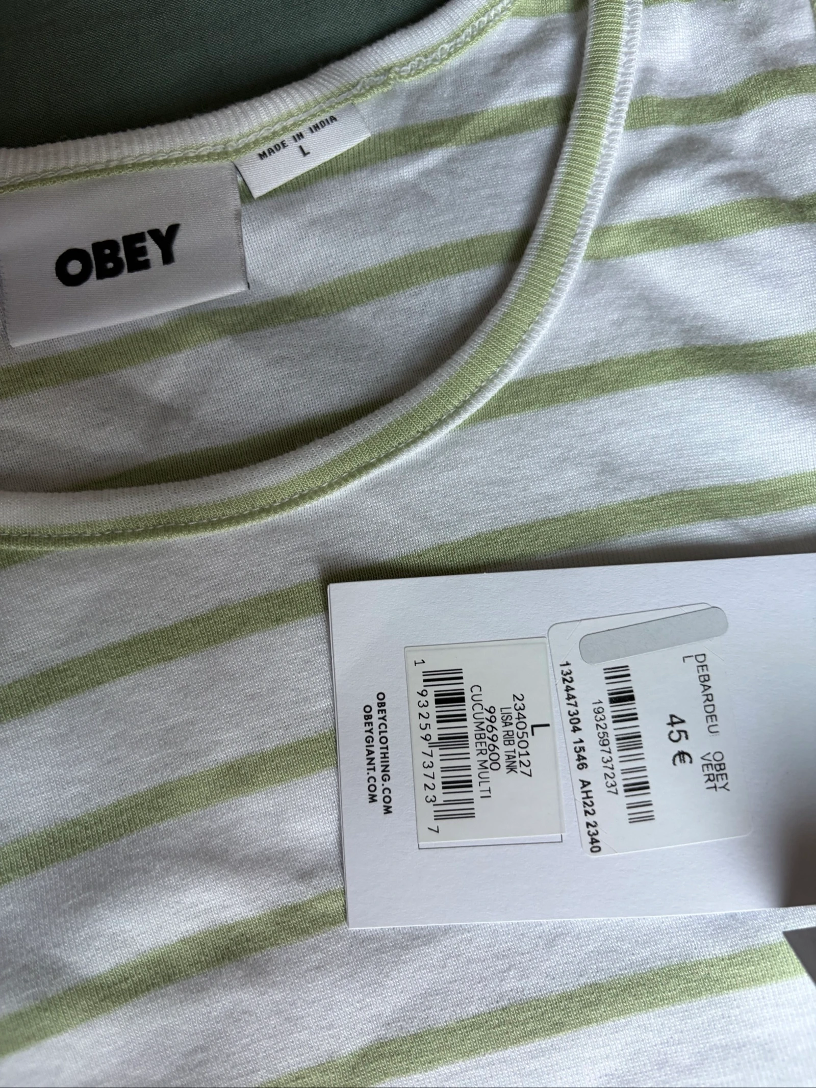 Obey gestreepte crop top bh lichtgroen – Maat L – Nieuw met label – photo 2